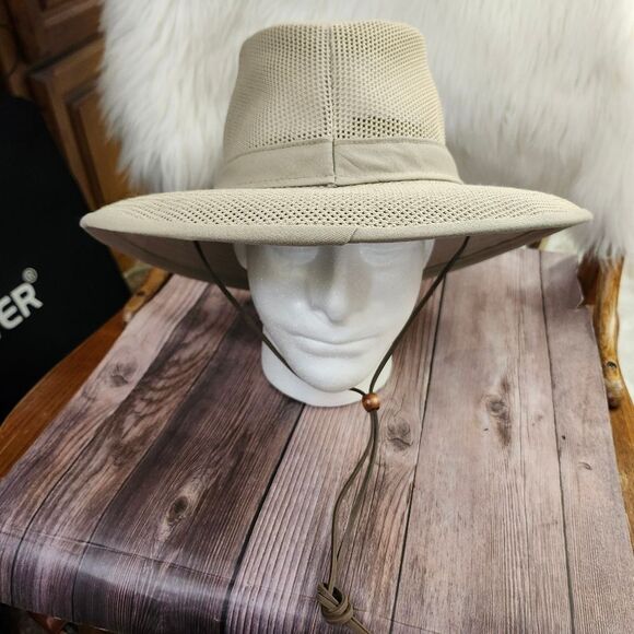 Heinschel Aussie Mesh‎ Packable Fedora Hat Adj Leather Chincord Sz Lg - Picture 1 of 8